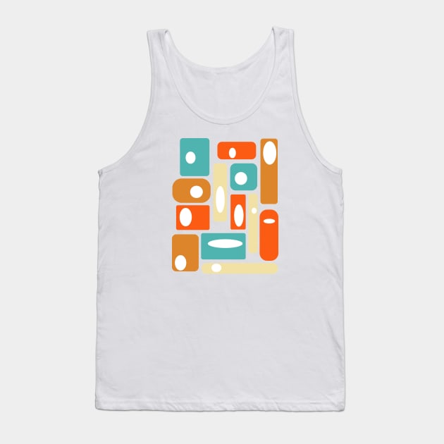 Turquoise Orange Cream Squares Mid-century Modern Tank Top by OrchardBerry